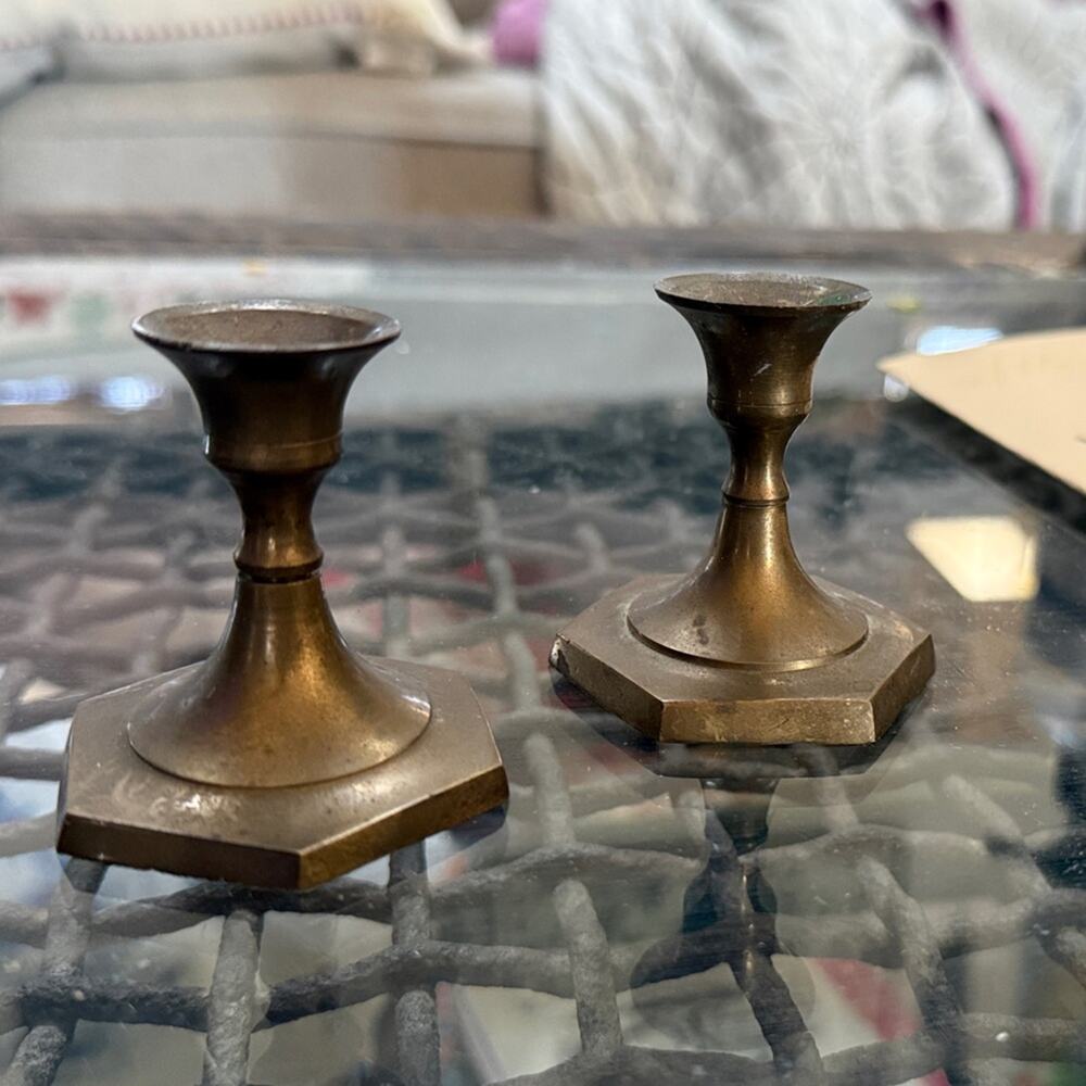 Vintage Brass Petite Candle Holder Pair